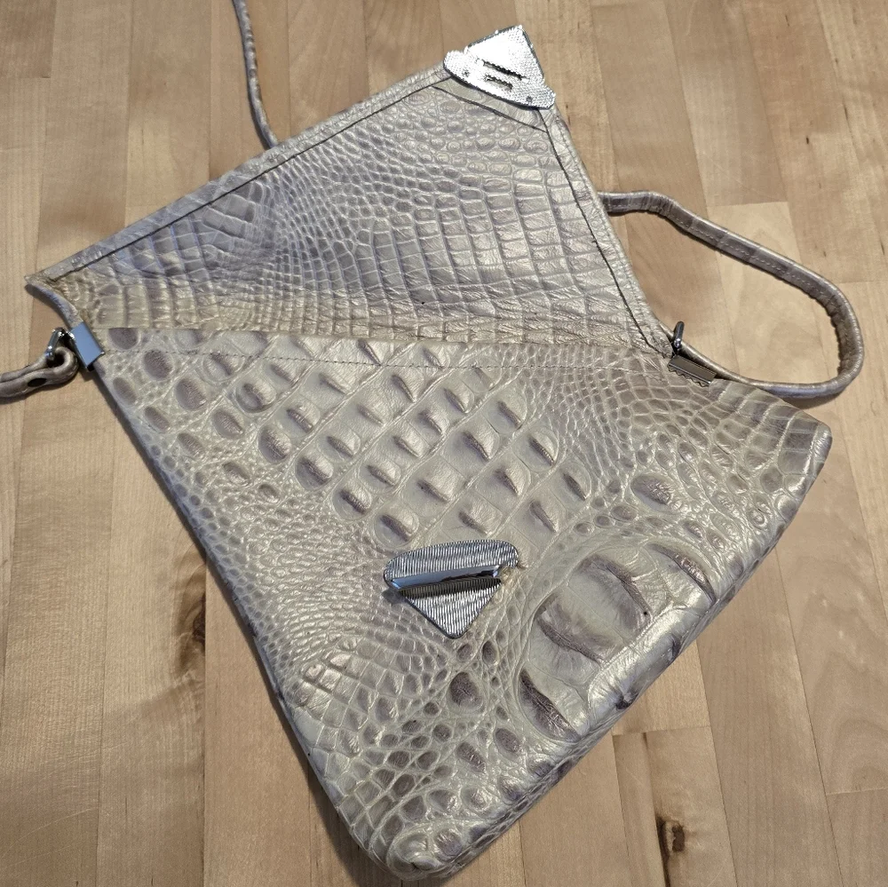 Crocodile Embossed Leather Angle Crossbody Purse